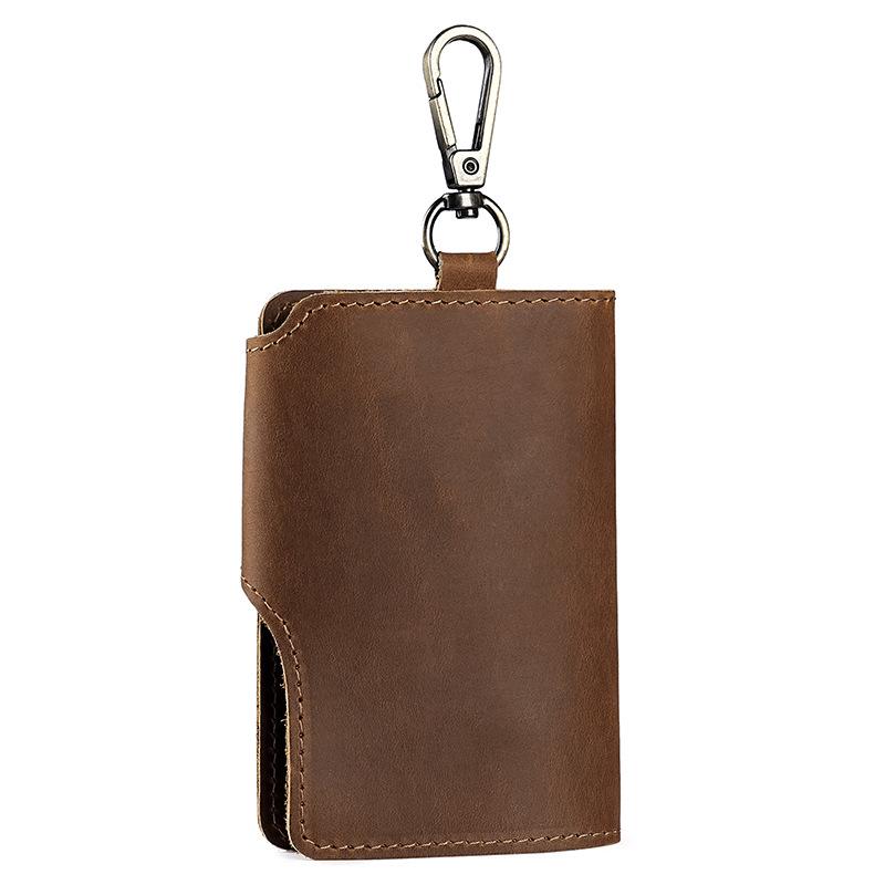 Universal Crazy Horse Leather Key Holder with Card Slot and Waist Buckle for Men and Women