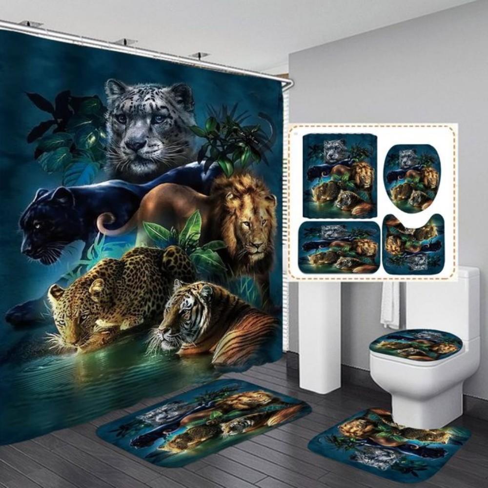Crown Lion King 3D Luxury Bathroom Curtains Shower Curtain Set for Bathroom Modern Geometric Bath Rug Decor