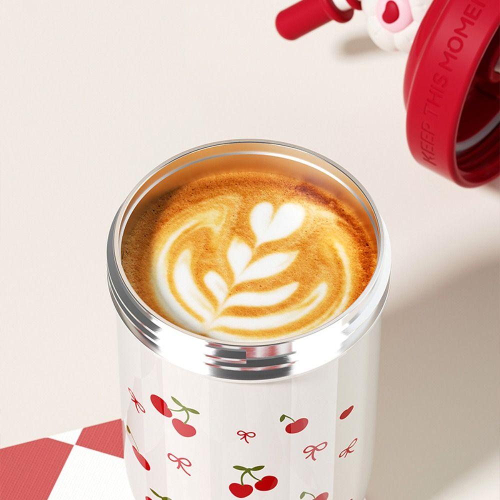 Cute Stainless Steel Straw Mixing Insulated Cup Leak Proof 520ml Vacuum Tumbler Keep Hot &Cold with Handle Milk Coffee Mug