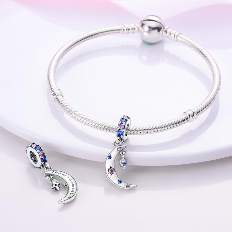 Charms Plata Blue And Purple Star And Moon Pendants Fit Original Bracelets Charms For Women Jewelry Diy Making Gifts