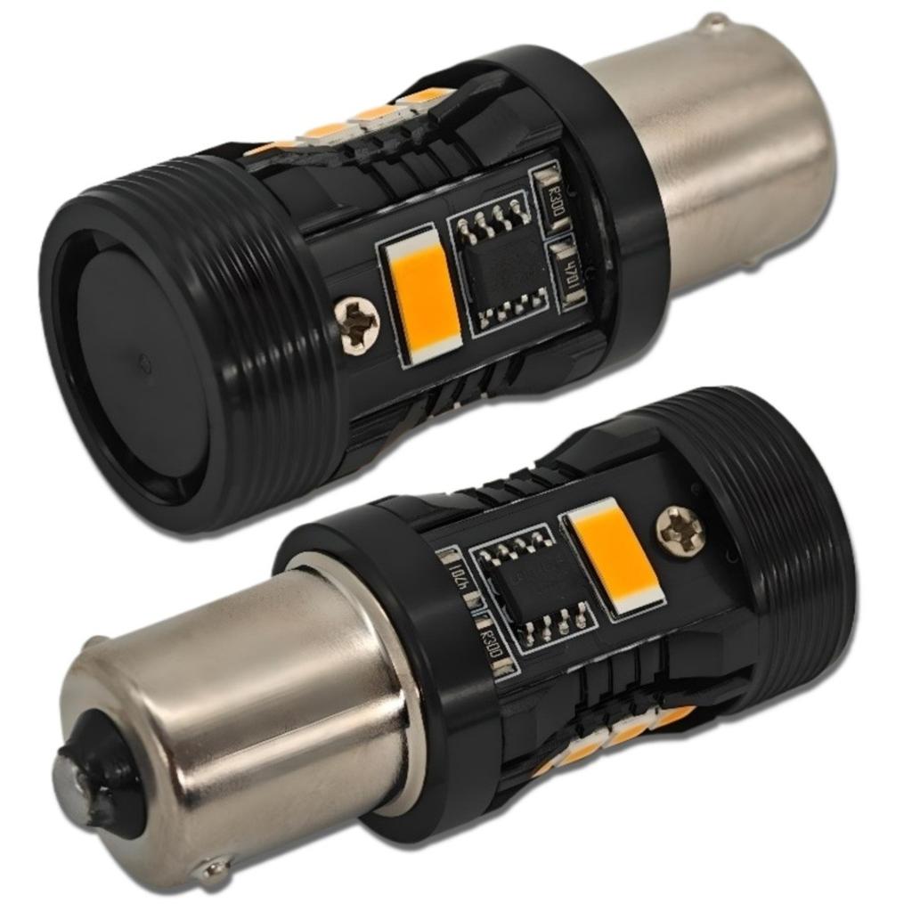 2 st P21W LED-lampa BA15S 12V inget fel, orange Off-Road