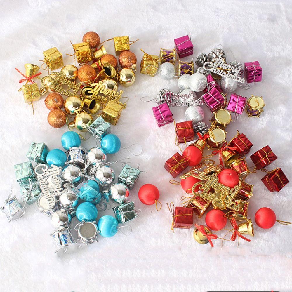 26pcs Glitter Christmas Ball Pendant Set Multiple Styles Mini Christmas Tree Hanging Gifts Box Plastic