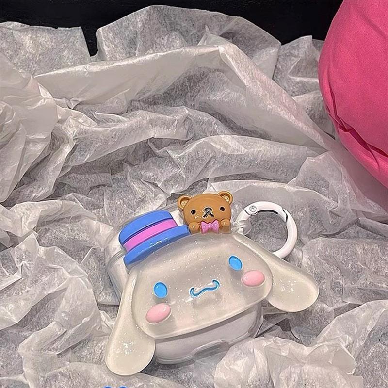 Airpodspro Bluetooth Earphone Protective Cover Cartoon Pink Puppy Ins Wind Transparent Airpods1/2 Buckle