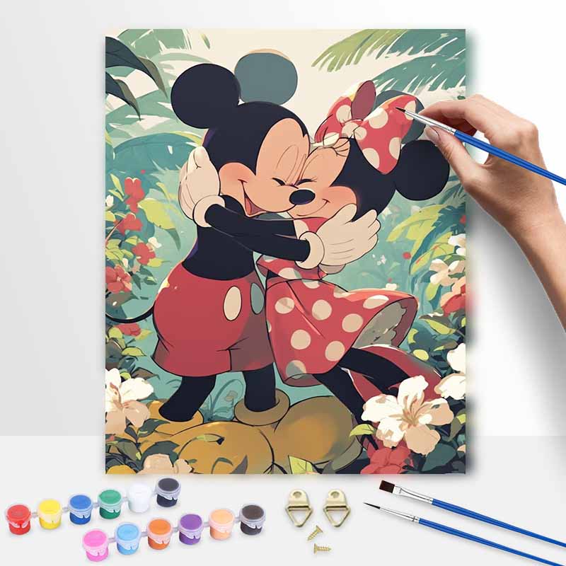Disney Digital Oil Painting Mickey and Minnie Romantic Hug Art Handmade Diy Gift Home Decoration
