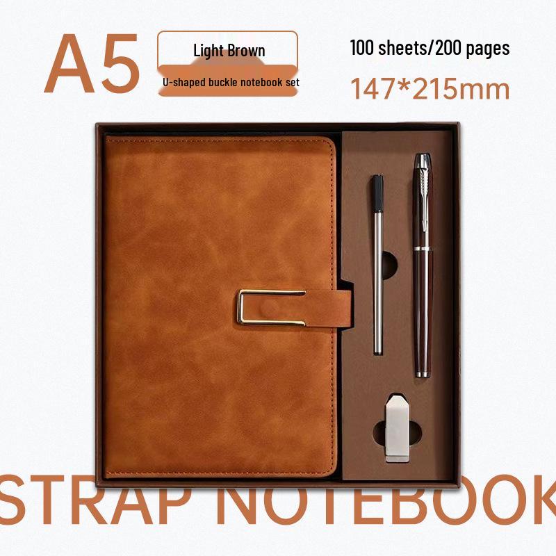 Elegant A5 U-Shaped Buckle Notebook Gift Set - Customizable for Business Meetings