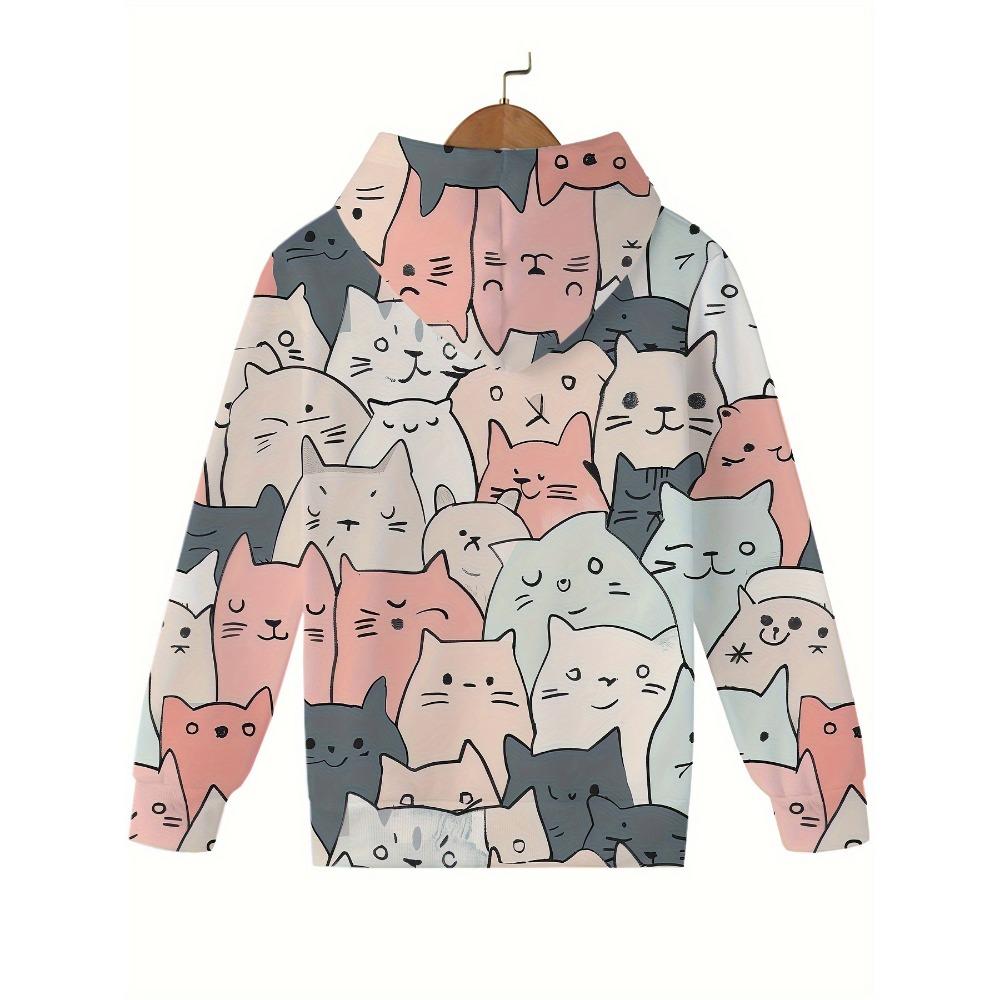 Mädchen Katze Print Hoodie Bluse Sweatshirt Modische Kinder Herbstkleidung Oberteil Bequeme Kinder Kapuzenbluse