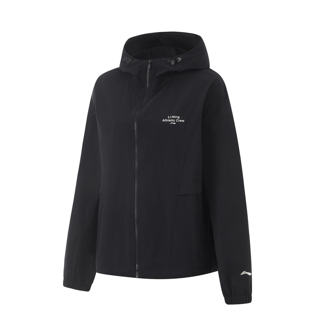 Li-Ning Ruffled Water-Resistant Hooded Loose Cycling Camping Windproof Warm Outdoor Casual Short Jacket Women Jackets Black AFDU942-2
