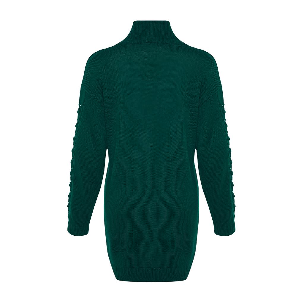 Pulover de tricotaj cu perle cu mânecă verde închis Tctaw24ak00129