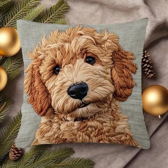 Yousheng Dog Pillow Cover Imitation Embroidery Puppy Pillowcase Throw Pillow Cover with Hidden Zipper for Car Home Bedroom Couch Sofa Decor