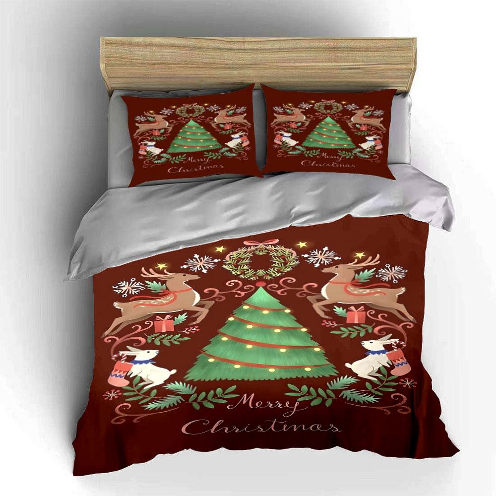 Green Tree, Reindeer, Wreath. Bedding Sets Duvet Cover Sets Duvet Covers Pillowcases(1 * Duvet Cover 2 * Pillowcases Without Duvet Insert)