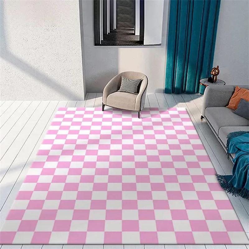 Color Checkerboard Plaid Carpet Geometric Plaid Floor Mats for Bedside Dorm Closet Dining Room Decor Soft Non-Slip Area Rugs