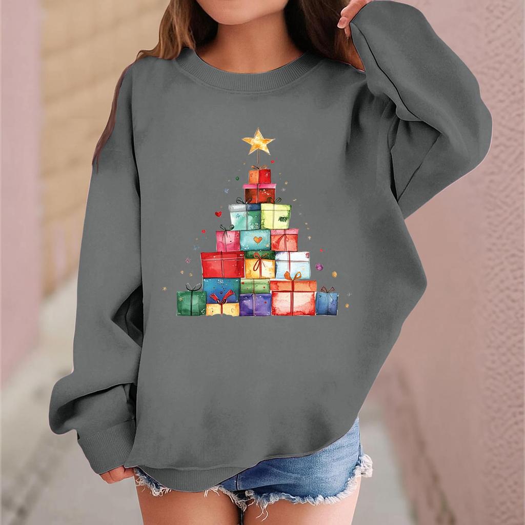 Children's Fashionable Casual Long-sleeved Loose Christmas Print Pullover Sweatshirt
