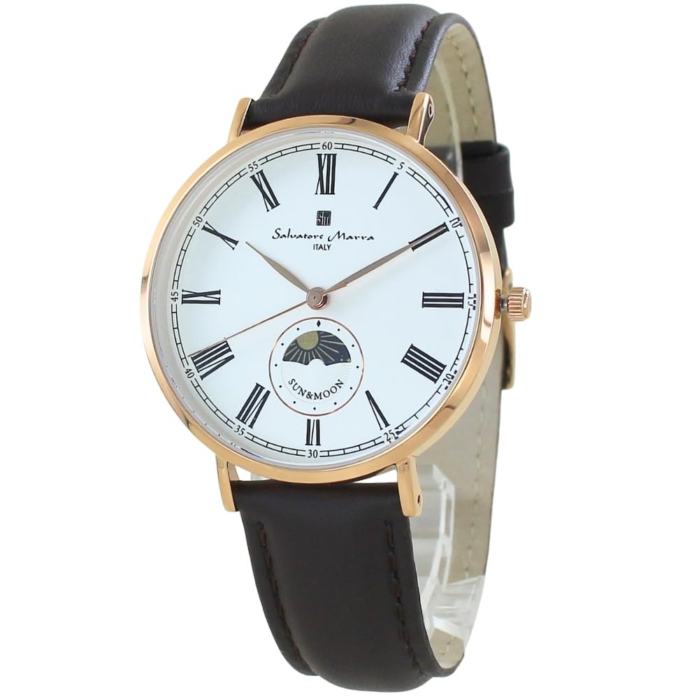 

Salvatore Marra Sun and Moon Slim Quartz Leather Belt Men s Watch No.2 White Gold Shopper