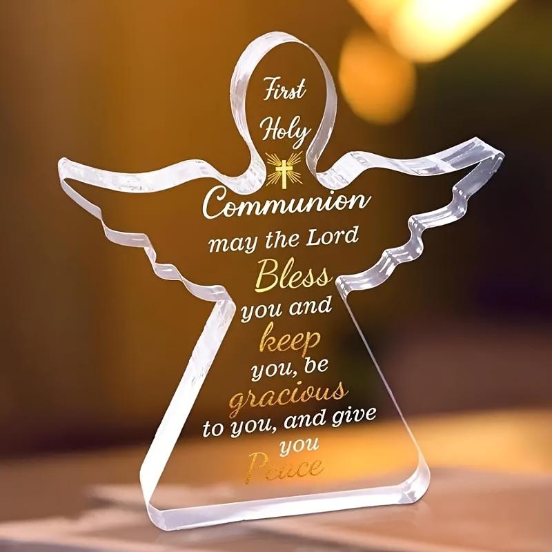 1 Stück Acryl-Engelfigur mit inspirierendem Gebet für die Erstkommunion, Religiöses Dekorationsgeschenk, Universelles Feiertags-Christliches Andenken