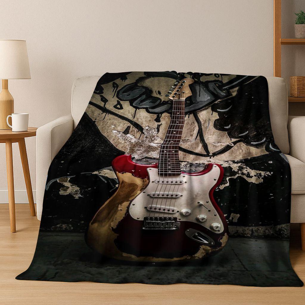 Fashion Fender Logo Guitar Music Instruments Art Flannel Blanket,Cozy Soft Throw Blanket for Home Bedroom Bed Sofa Cover Gift