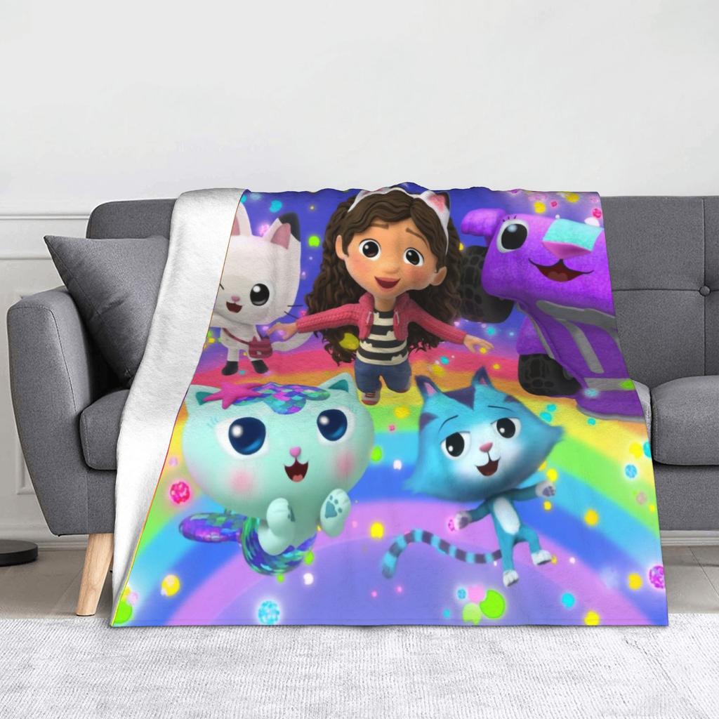 Pink Gabby Dollhouse Blanket Coral Fleece Plush Cute Cartoon Ultra-Soft Throw Blanket for Bedding Couch Bedspread