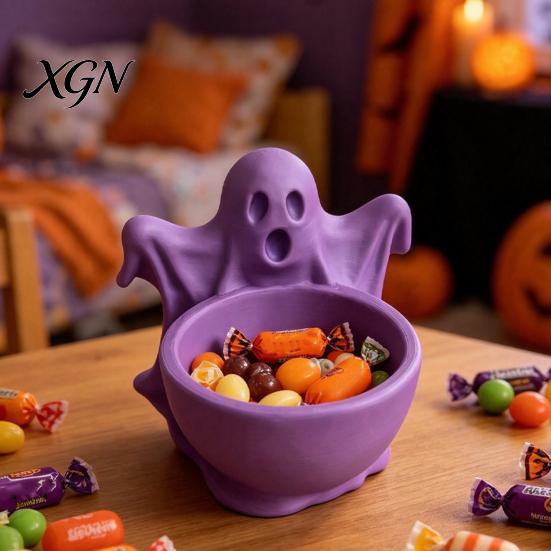 Creative Desk Storage Ornament 3D Printed Ghost Candy Bowl for Halloween Party Decorations, Multi-functional Desktop Cute Supplies Organizer Trinkets