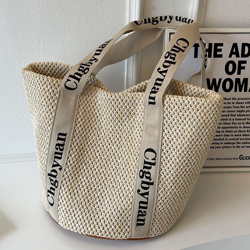 Braided Bag Ins Straw Woven Bag Beach Bag New Style Carry on Basket Bag Shoulder Bag Summer