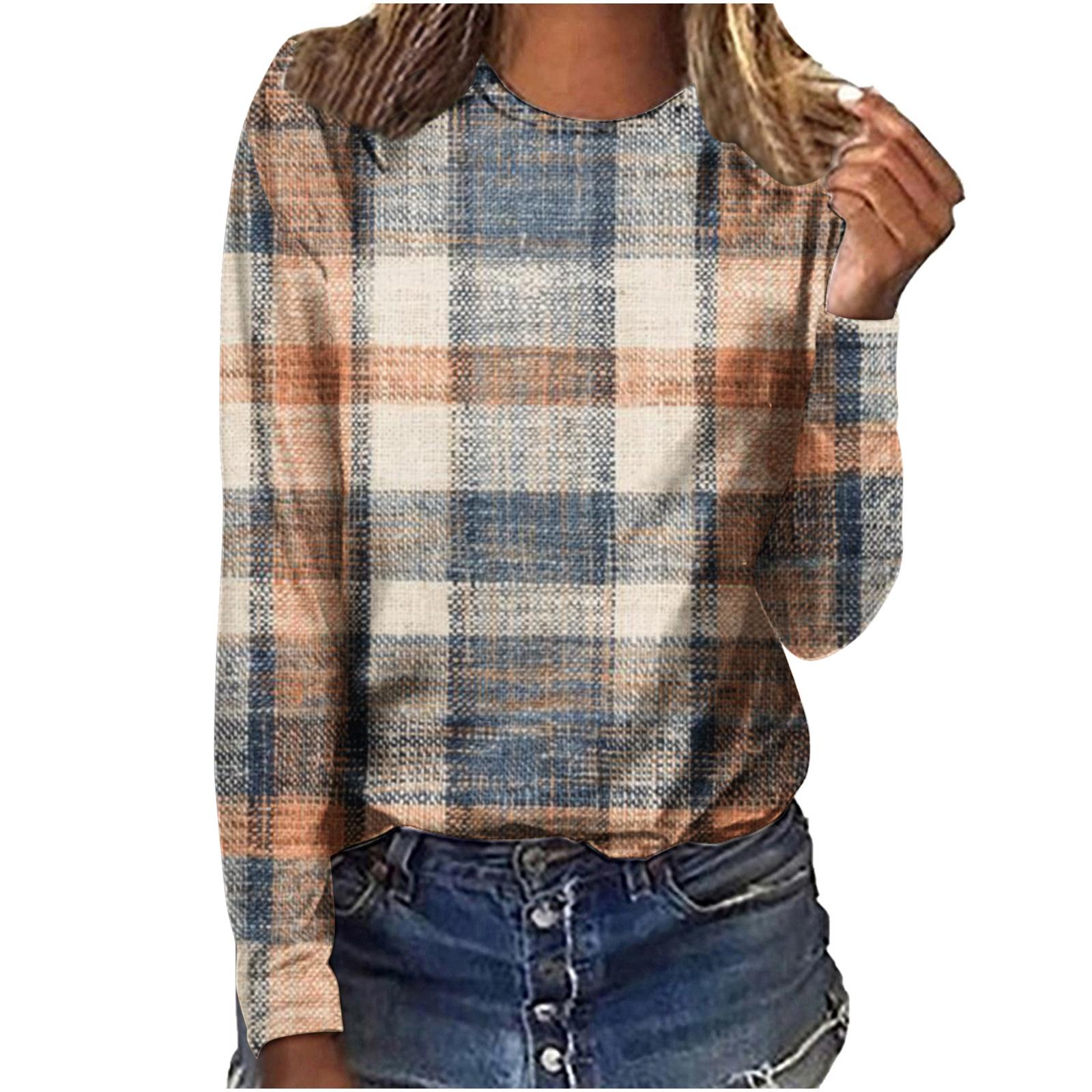 

Клетчатые Полосатые Ретро Женские Футболки Весна Осень Длинный Рукав Комфорт Улица 3D Принт Женская Футболка 3XL Большой Размер Повседневные Топы XL