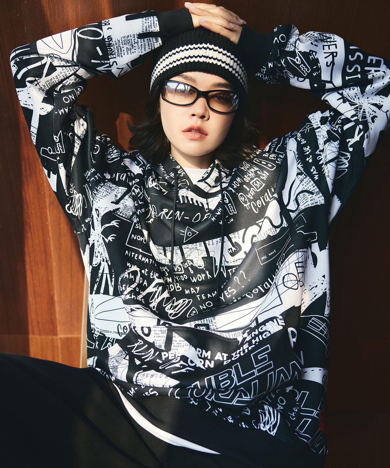 Coralian Graffiti Pullover Sweatshirt Hoodie Black Black/95