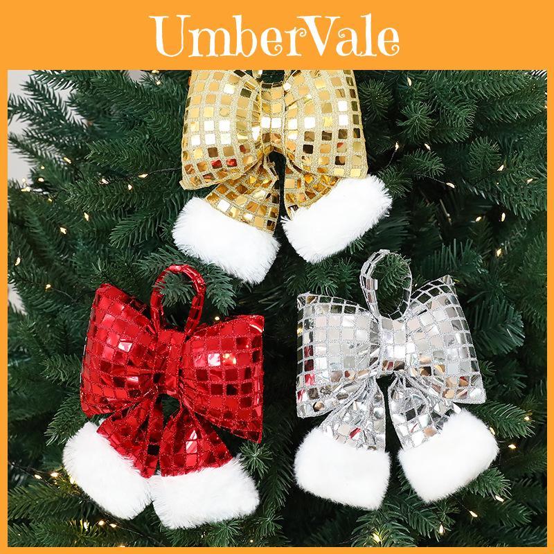Mirror Glitter Bow Plush Pendant For Hotel Window Decor