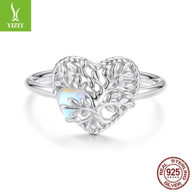 Pierścionek otwarty Drzewo Życia z Kamieniem Księżycowym Luksusowy Premium Srebro Próby S925 Biżuteria