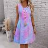Women Plus Size Sleeveless Round Neck Cloudy Pastel Tie Dye Print Loose Knee Length Casual Dress