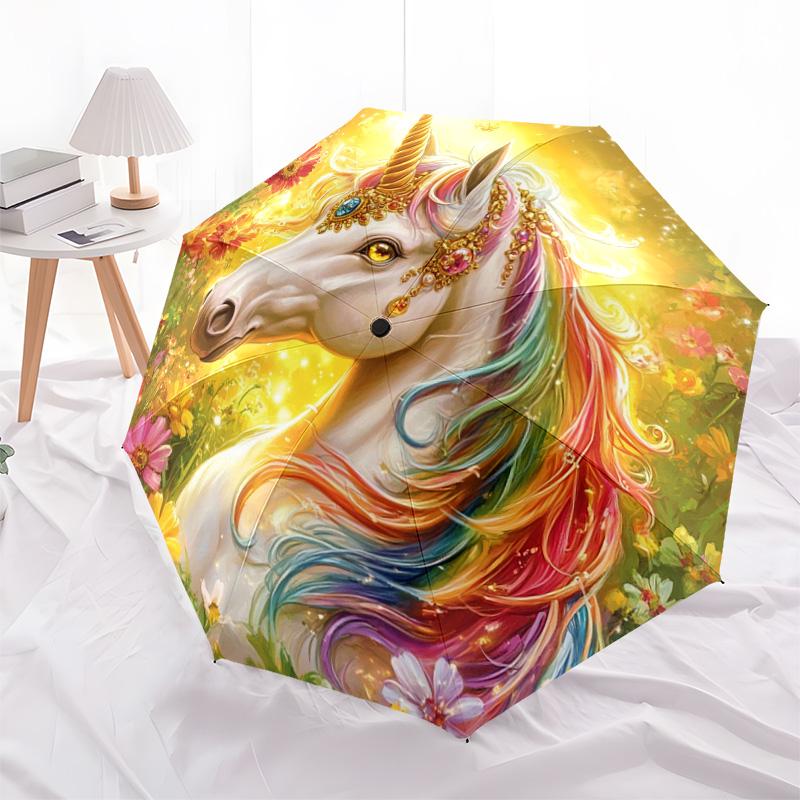 1 PC Automatic Folding Umbrella - Unicorn Fantasy Pattern, Portable & Foldable Design with 8 Ribs, Christmas Birthday Gifts