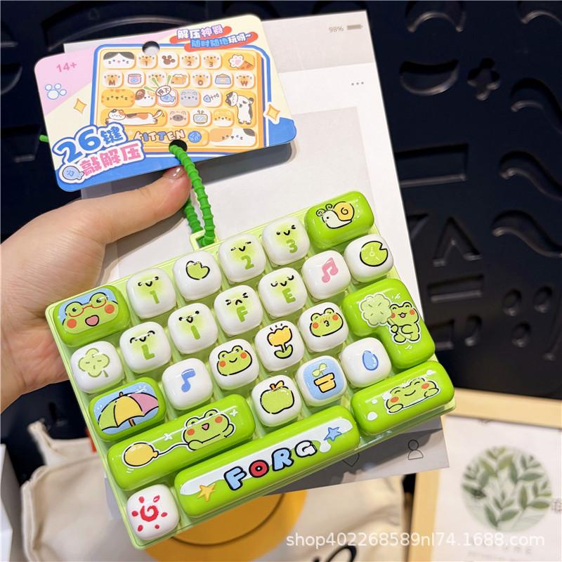 Funny 26 Grid Keyboard Keycap Clicker Keychain Fidget Push Squeeze Stress Anxiety Relief Decompression Sensory Bag Charm Gift