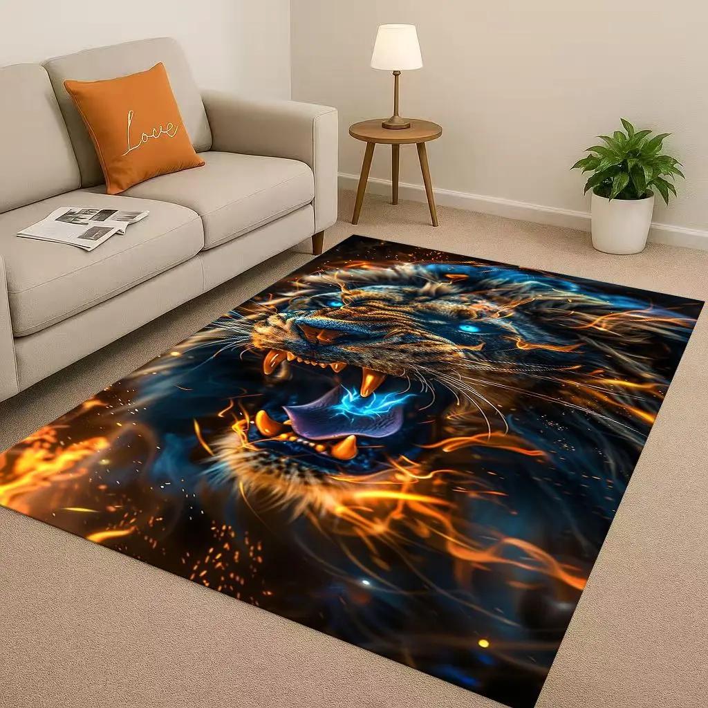 Classic Tiger Lion Beast Art Cartoon Living Room Non-Slip Area Rug Carpet For Bedroom Playroom Sofa,Home Decor Doormat Gift