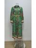 Women's Retro Lantern Sleeve Lace-Up Printed Long-Sleeved Dress