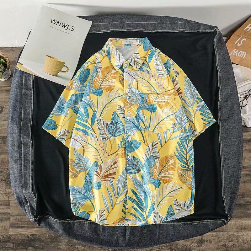 Men's Floral Short-sleeve Shirt, Korean Style, Loose Fit, Summer Vintage, New Trendy and Stylish Hawaiian Style