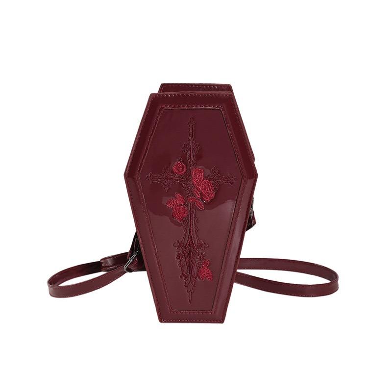 Sargform Achseltasche PU-Leder Damen Umhängetasche Retro Gothic Halloween Umhängetaschen Mädchen Reise Make-up Kosmetiktaschen