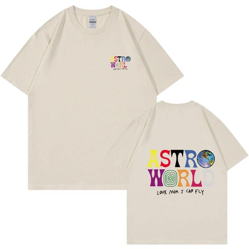 ASTROWORLD T-shirt Look Mom I Can Fly Letter Print Tops Men Women Print Cotton T-shirts Hip Hop Streetwear Tee Unisex