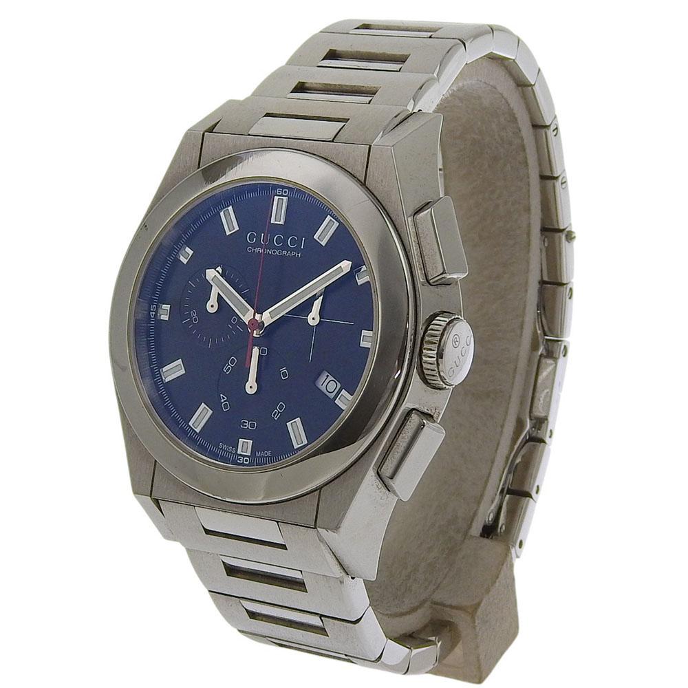 Gucci Pantheon Watches 115.2/YA115235 blackDial Stainless Steel Quartz Chronograph Mens Used