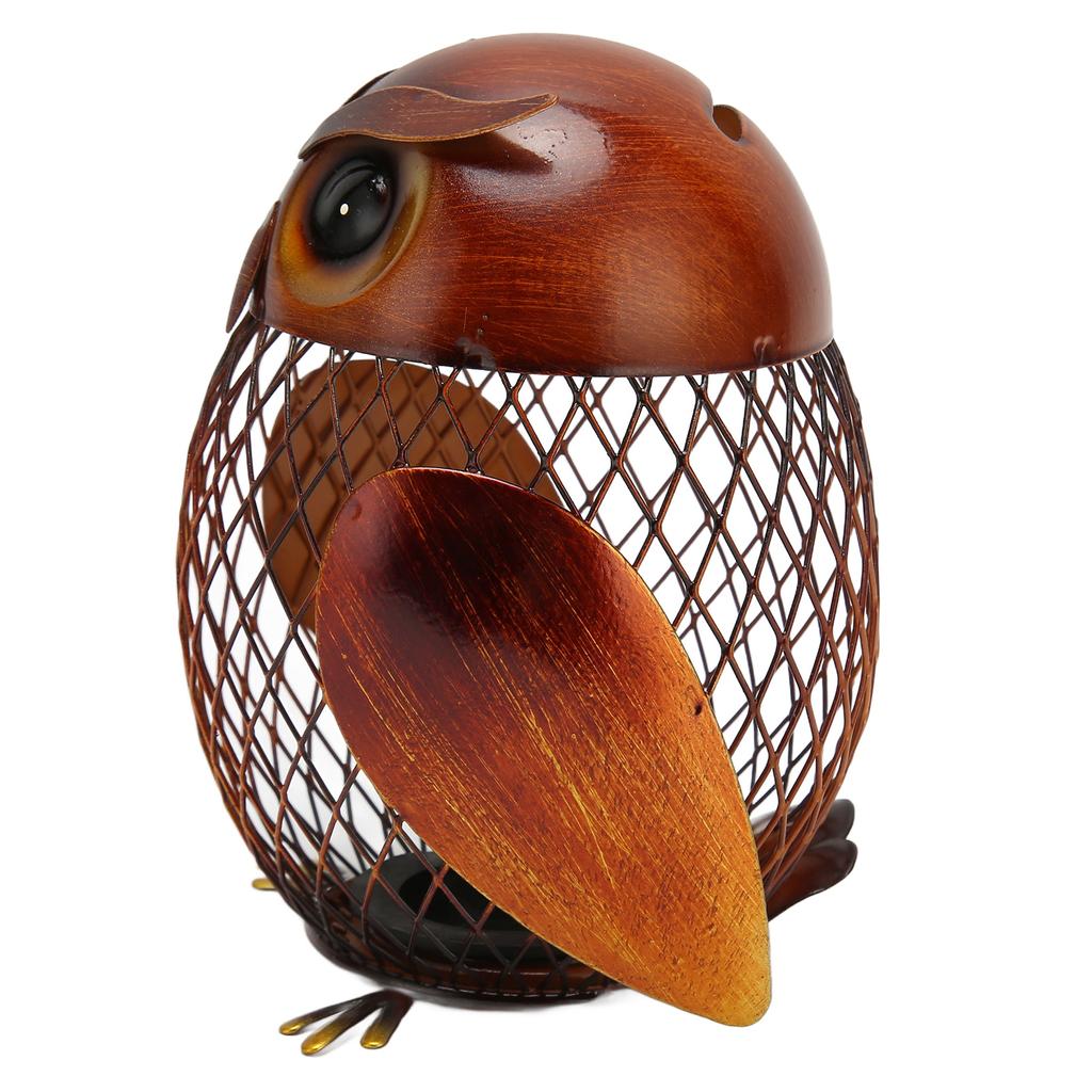 Owl Piggy Bank Owl Shaped Metal Coin Box Handwork Crafting Ornament for Coins Change Living Room