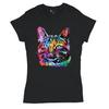 Dean Russo Thoughtful Cat Colorful Pet Kitten Eyes T-Shirt Neon Cute Kitty Face Cat Lady Gift Idea for Pet Lover Women's Tee