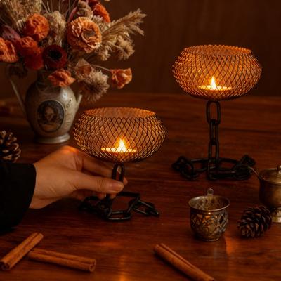 Iron Lantern Candle Holder Sturdy High Temperature Resistant Mesh Hollow Design Aromatherapy Lamp Table Decoration Metal Crafts