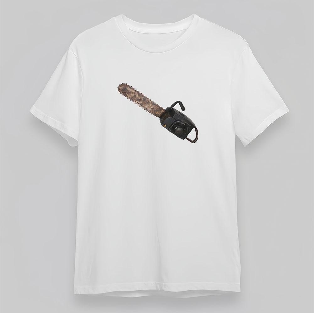Men's Comfy T-Shirt Industrial Chainsaw Graphic Tee Short Oversize Cotton White