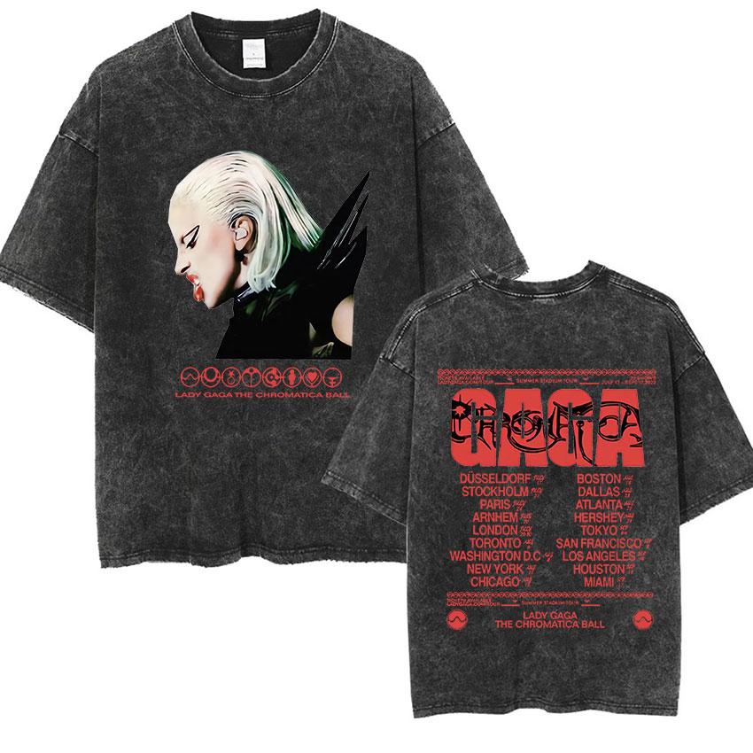 

Singer Lady Gaga The Chromatica Ball Tour New T Shirts Unisex Women Hip Hop Vintage Washed Short Sleeve Tshirt Yk Streetwear S