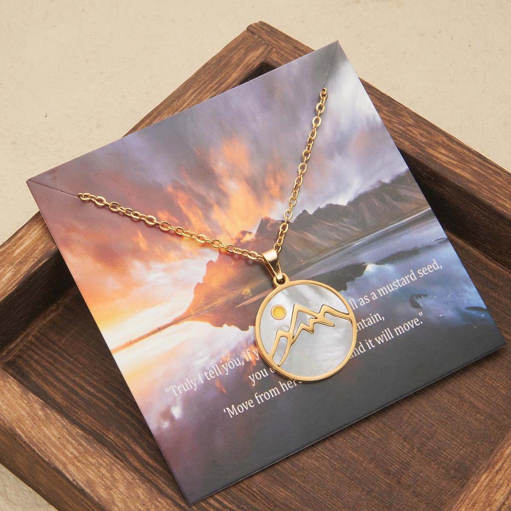 Stainless Steel Real Gold Plated Faith Mountains Mustard Seed Round Pendant Necklace Gift for Women Tarnish Resistant