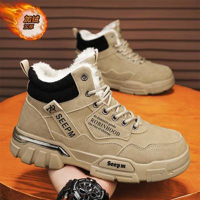 2025 Winter Warm Fur Boots for Men Plush Leather Work Shoes Mens Skateboard High Cut Platform Casual Sneaker Thick Bottom Flats