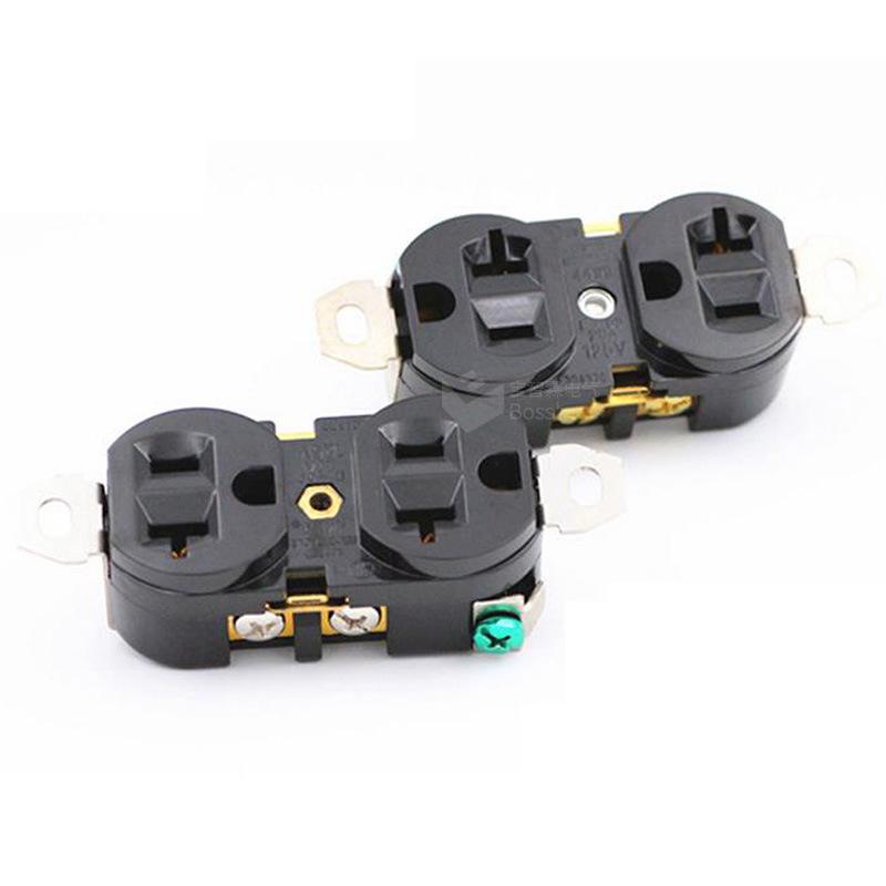 Black American Double Industrial Socket, NEMA 5-20R, for USA and Canada Construction Sites.