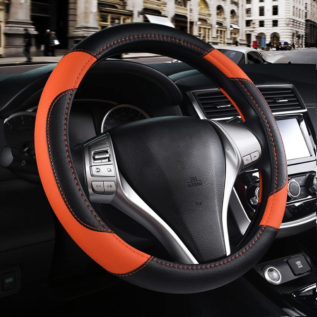 Leather Car Steering Wheel Cover, Non-Slip Car Wheel Cover, Protective Breathable Microfiber Leather, Universal Fit for Most Car