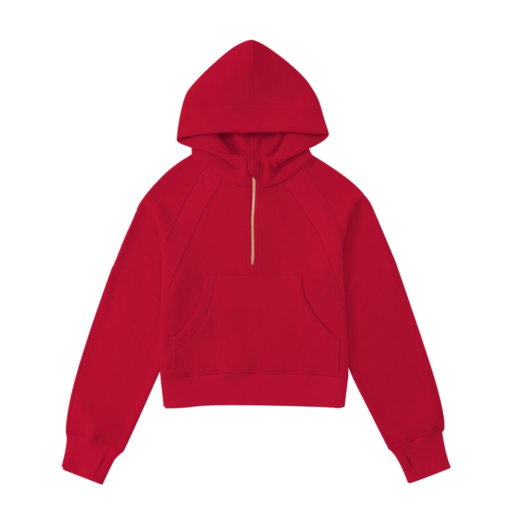 Autumn and Winter Short Pullover Half Zipper Hooded Loose Top Yoga Jacket Sweater