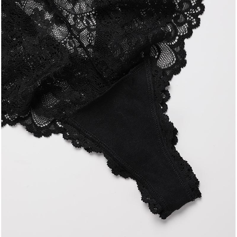 Černé krajkové kalhotky T-string se středním pasem a pohodlným výkrojem - Sexy dámské spodní prádlo plus size