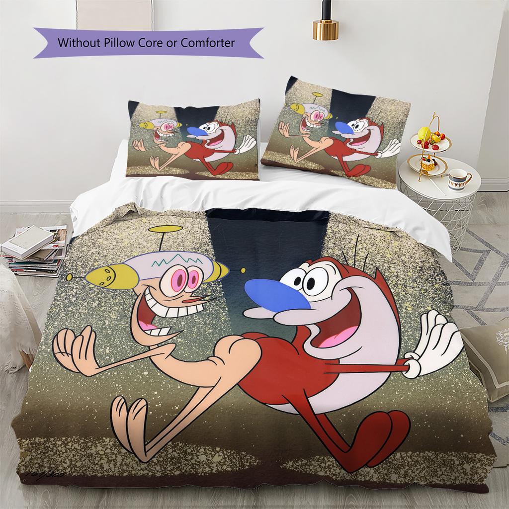 Ren & Stimpy  Pattern Bedding Quilt Set  Home Decoration  Gift (1 * duvet cover + 2 * pillowcase  without core)