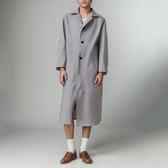 Pánský trenčkot z imitace kůže klopa s dlouhým rukávem jednobarevná bunda do větrovky nepromokavý kabát do větrovky