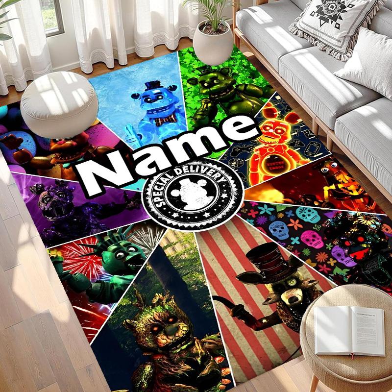 Custom Name Personalized Five Nights At Freddy's Print Carpet, Versatile Home Decor Rug, for Playroom, Apartment, Balcony, Entryway, Hallway Gift