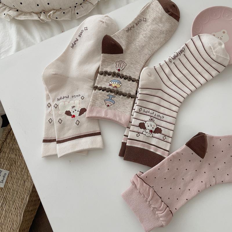 Spring and Summer Cartoon Cute Socks - Children's Mid-Calf Socks with Dog Pattern - Student Fall Capri Socks